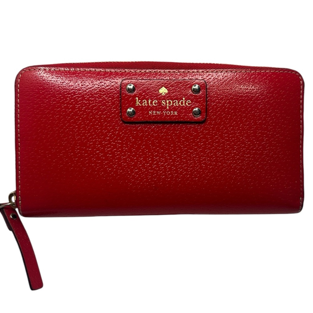 Kate Spade EUC Red Grained Leather Neda Wellesley Zip Around Wallet